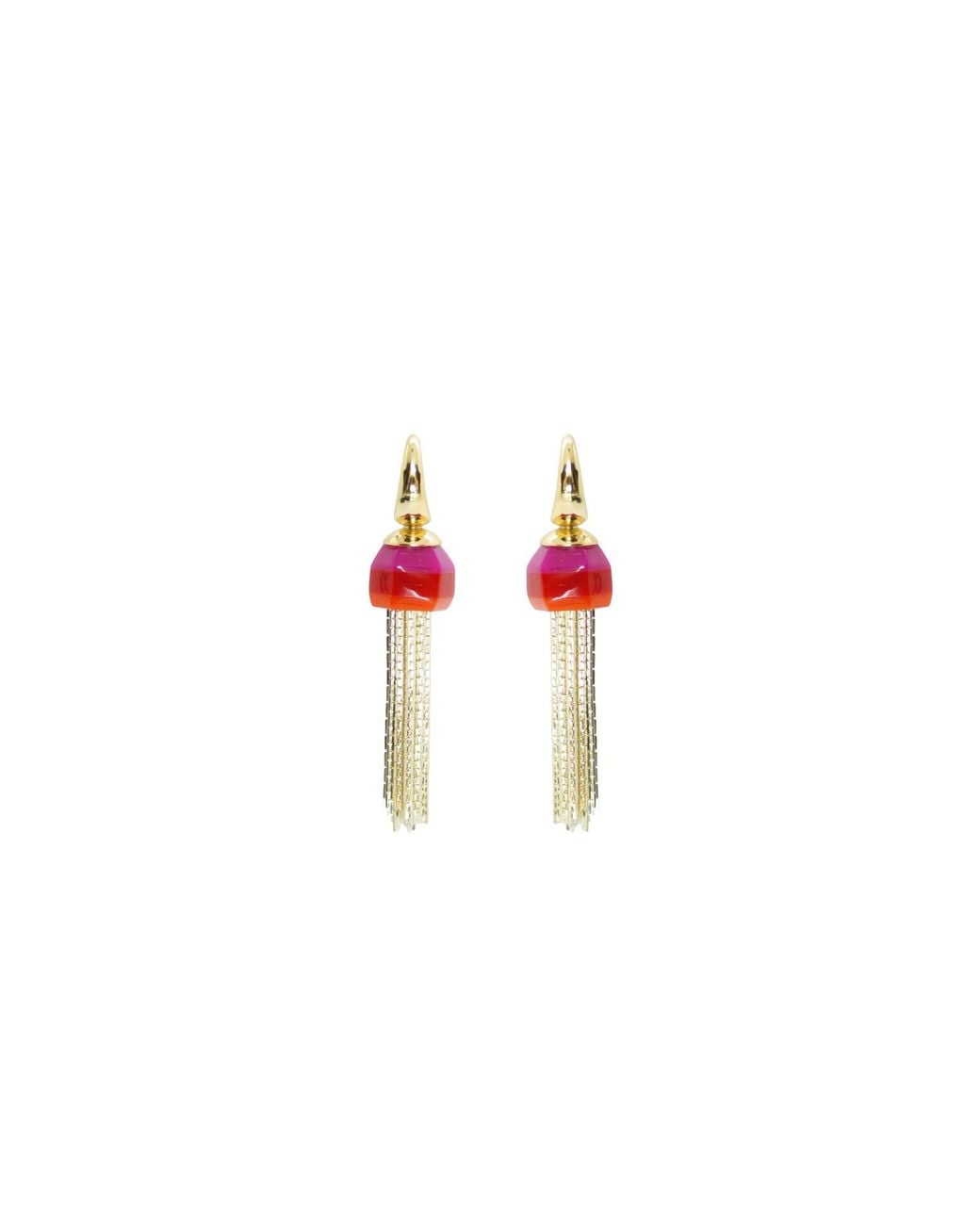 Gissa Bicalho Red Acrylic Handmade Earring Fringe Butterfly