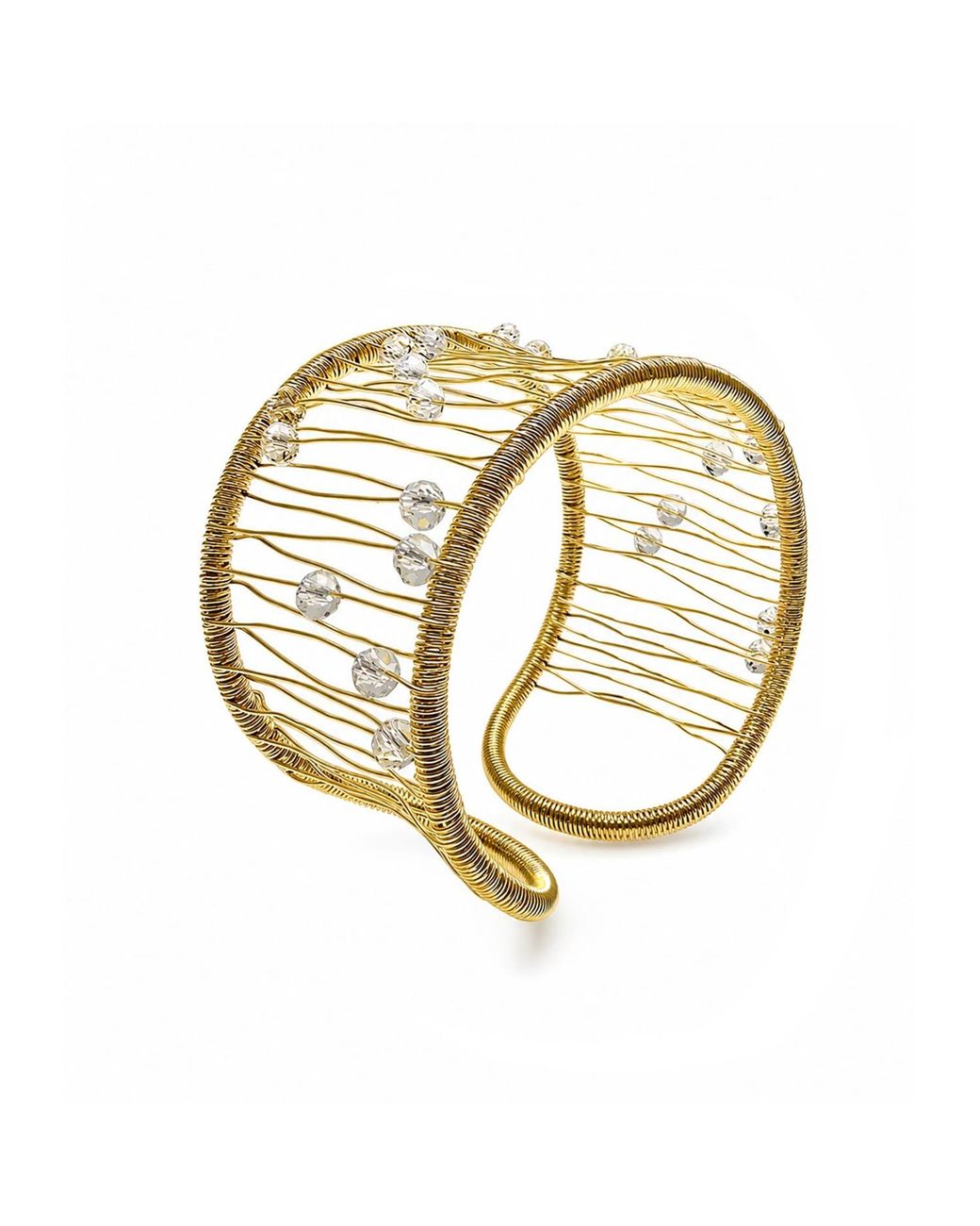 Farra Metallic Hand Crafted Crystal Beads Statement Cuff Bracelet