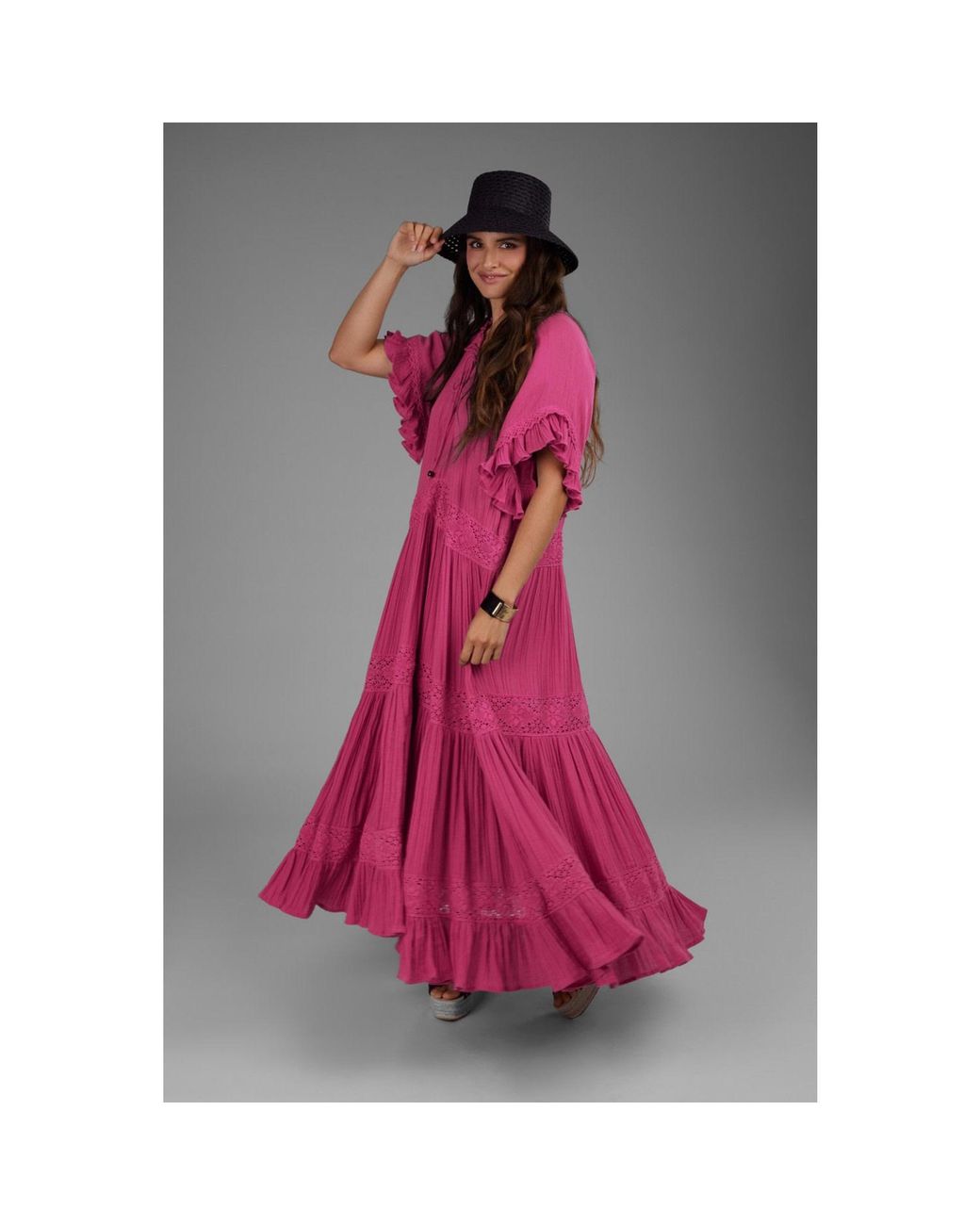Saachi Pink Cotton Long Kaftan Dress