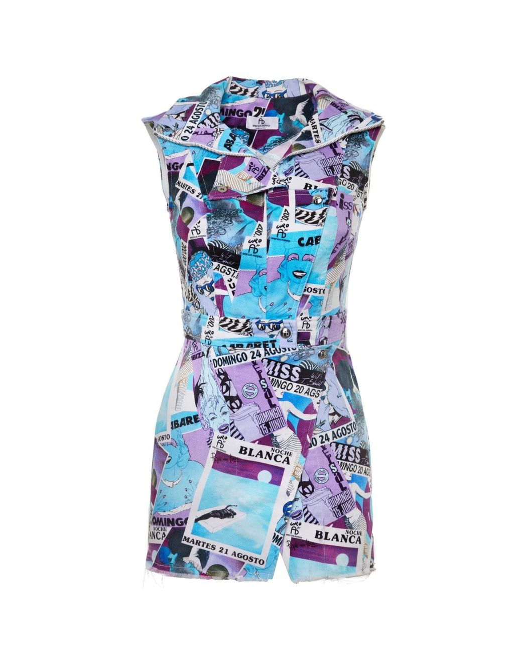 Brenda Agradi Blue Ibiza Style Printed Asymmetrical Party Minidress