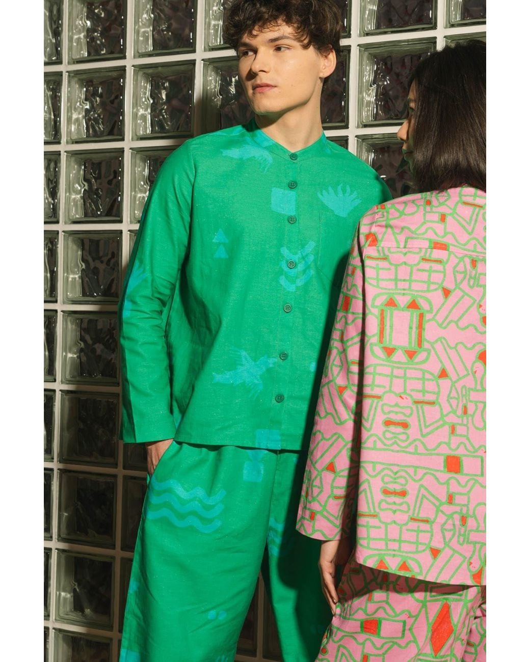 Wild Clouds Green Organic Cotton & Linen Shirt
