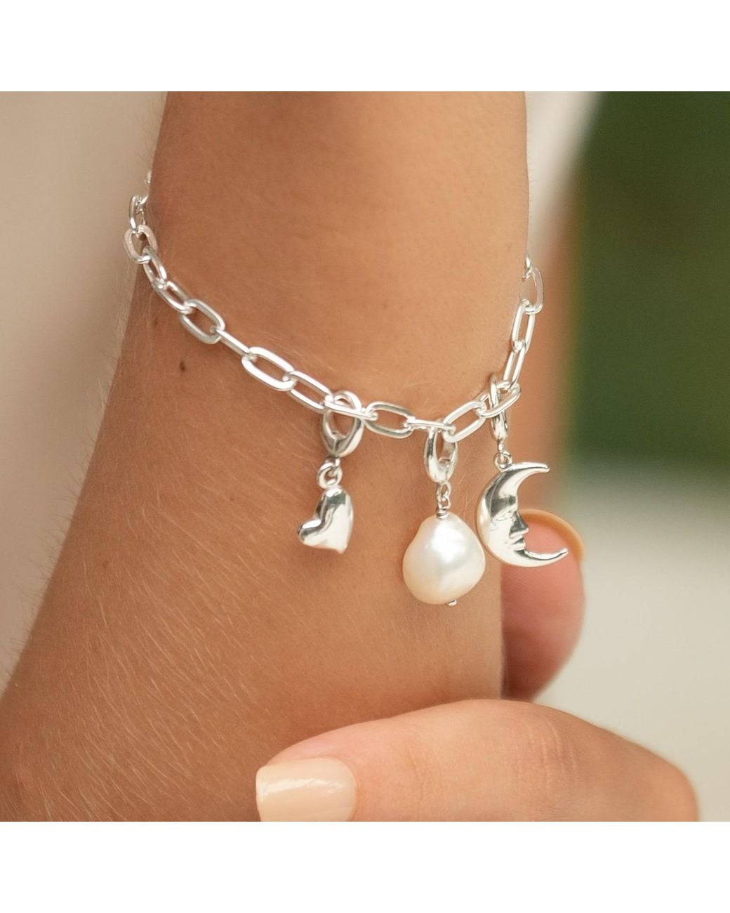 Lily Charmed Metallic Sterling Chunky Oval Link Charm Bracelet