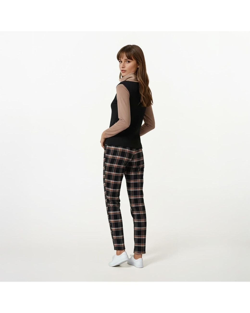 Haris Cotton Black Color Block Turtleneck Blouse