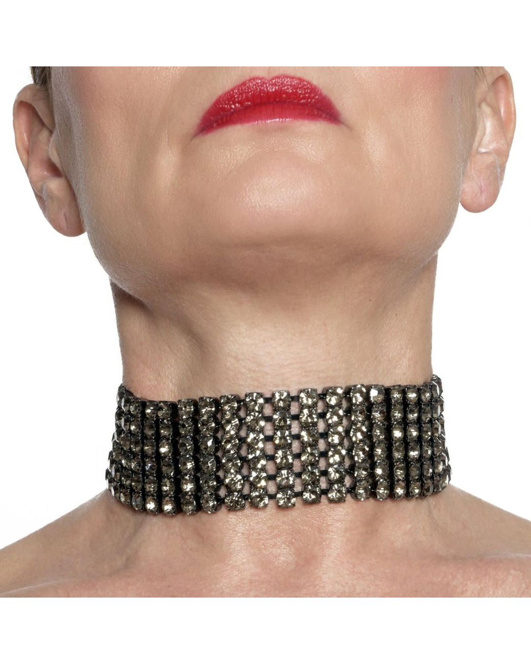 Addicted Metallic Asteria Choker With Strands Of Rhinestones
