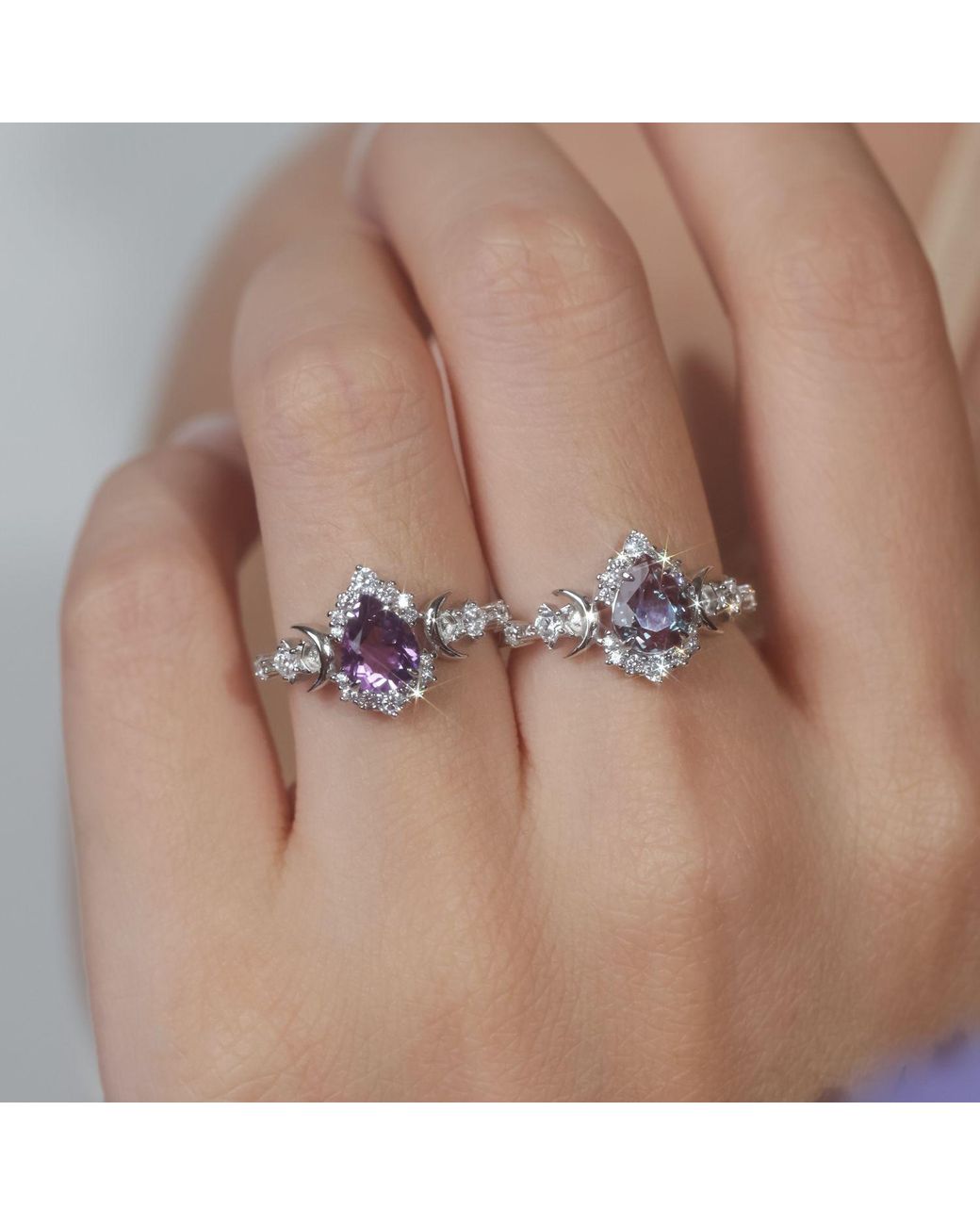 Azura Jewelry New York Purple Galactic Pear Cut Amethyst Ring Vermeil