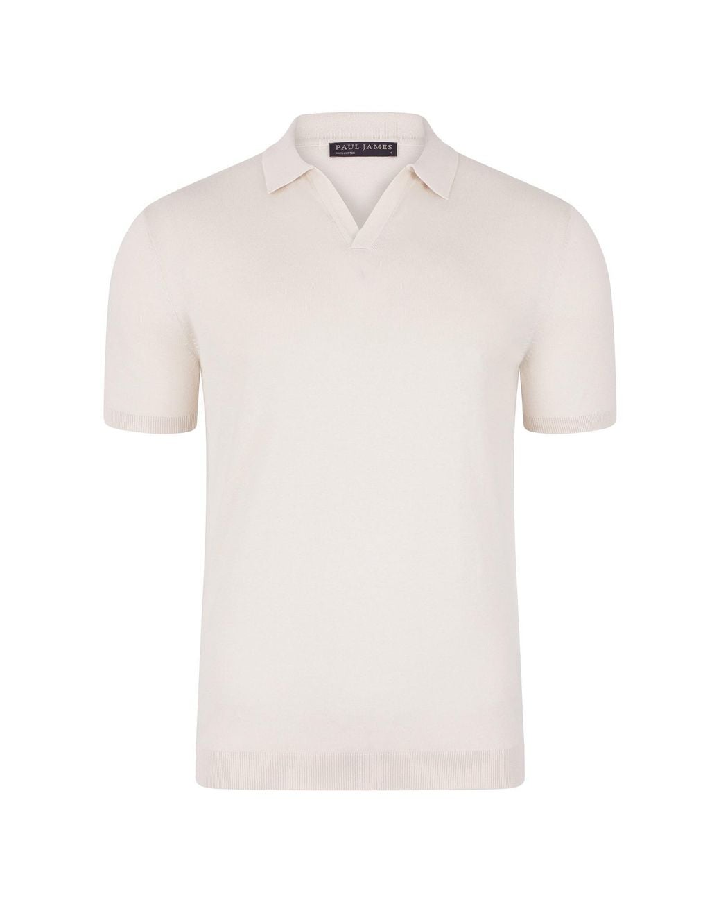 Paul James Knitwear White Neutrals Ultra Fine Cotton Nathann Buttonless Polo Shirt for men