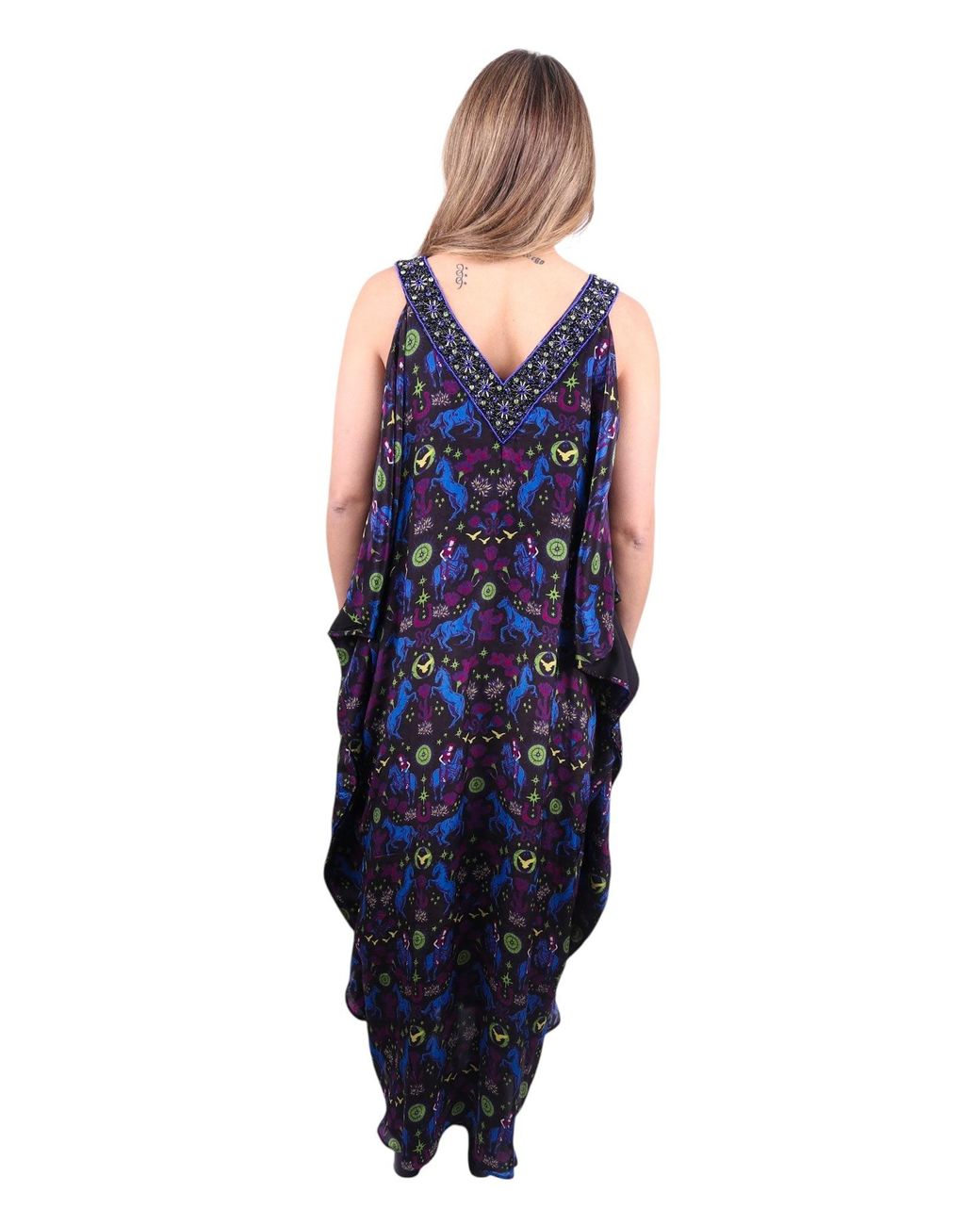 Any Old Iron Blue Hand-Beaded Neckline High Horse Dress