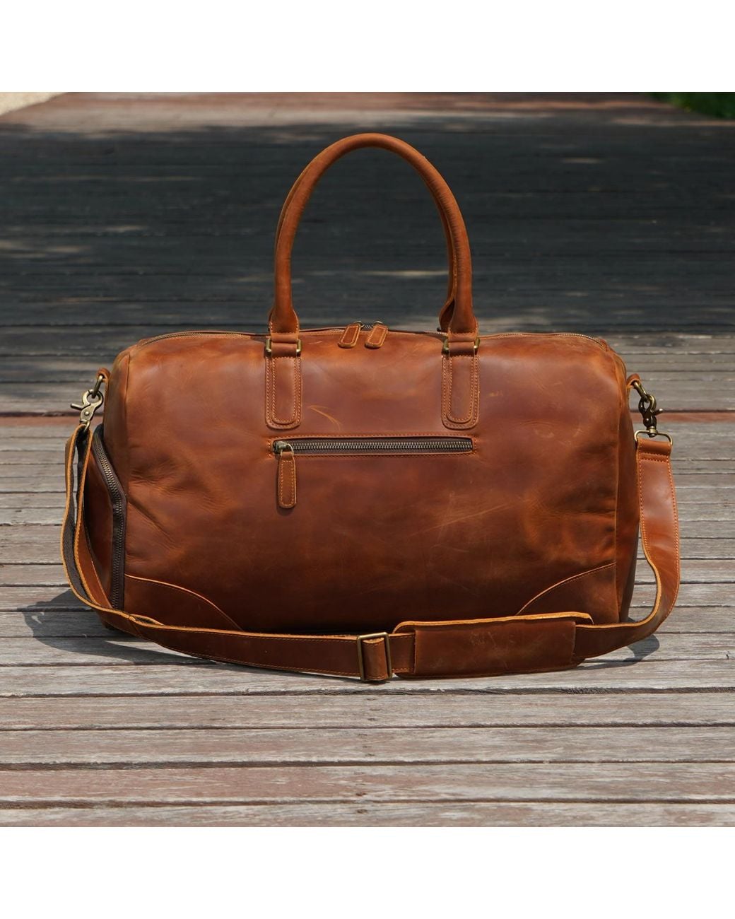 Touri Brown Genuine Leather Gym Bag With Shoe Storage