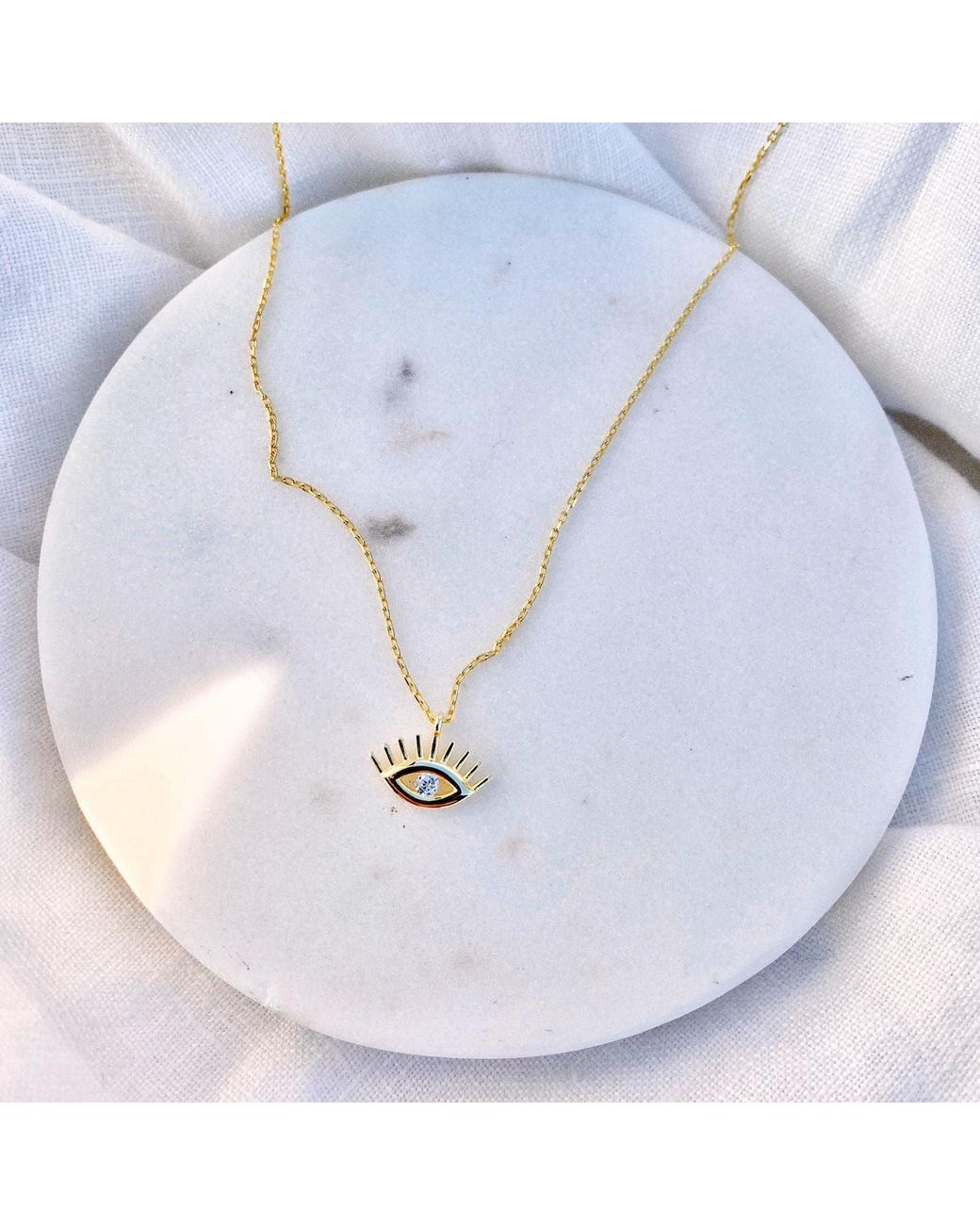 Spero London Metallic White Eye Evil Eye Sterling Silver Necklace