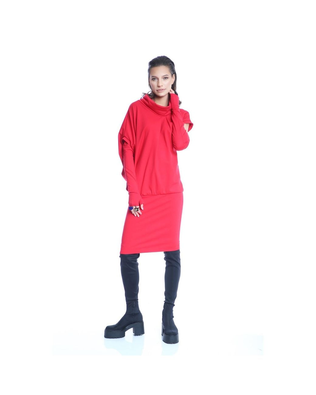 Silvia Serban Red Adjustable Length Dress & Gloves