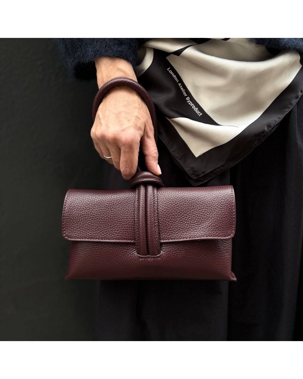 London Atelier Byproduct Red Burgundy Leather Loop Clutch Bag