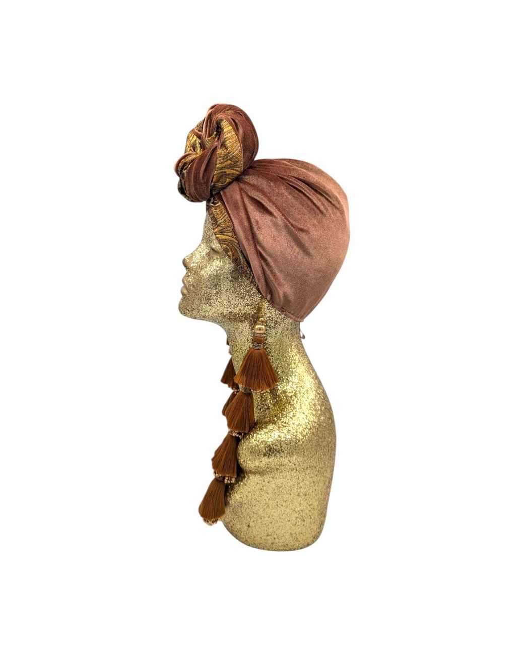 Julia Clancey Brown Cocoa Brocade & Velour Reversible Dorado Turban