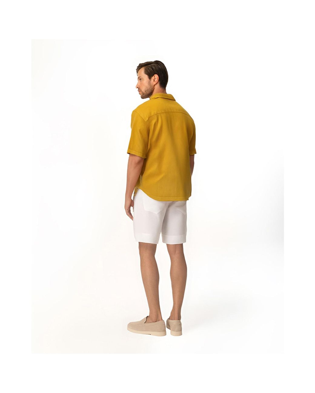 Haris Cotton Yellow Linen Byron Shirt Honey for men