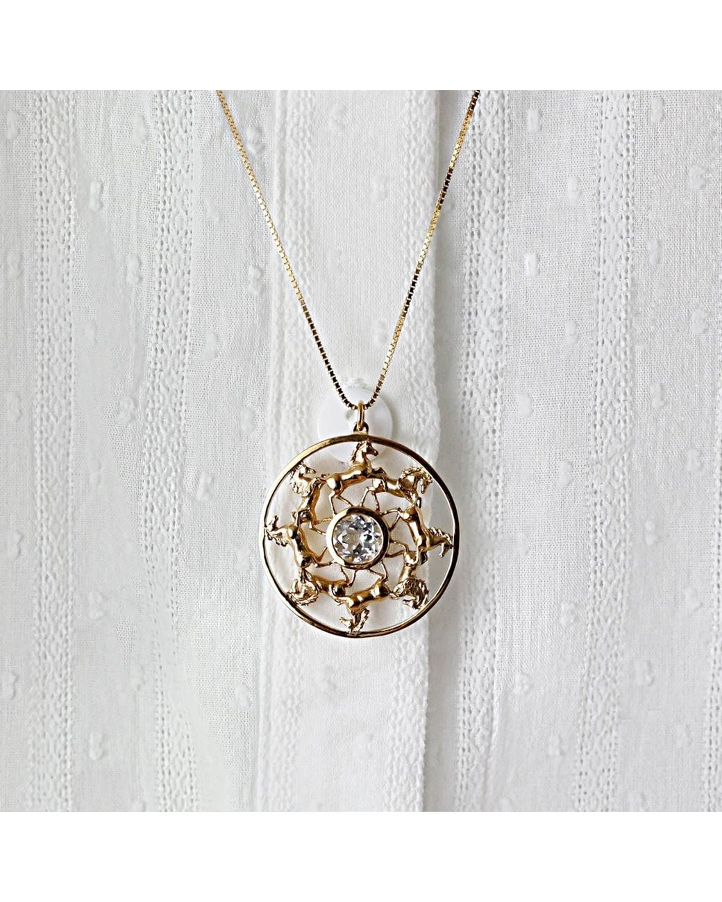 Lee Renee Metallic Wild Horses Topaz Medallion Necklace