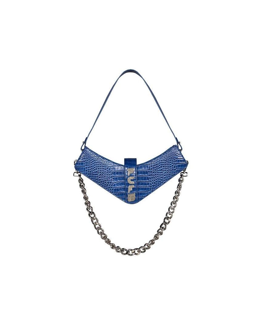 Pcfg Blue Pure Leather Boomerang Shoulder Bag