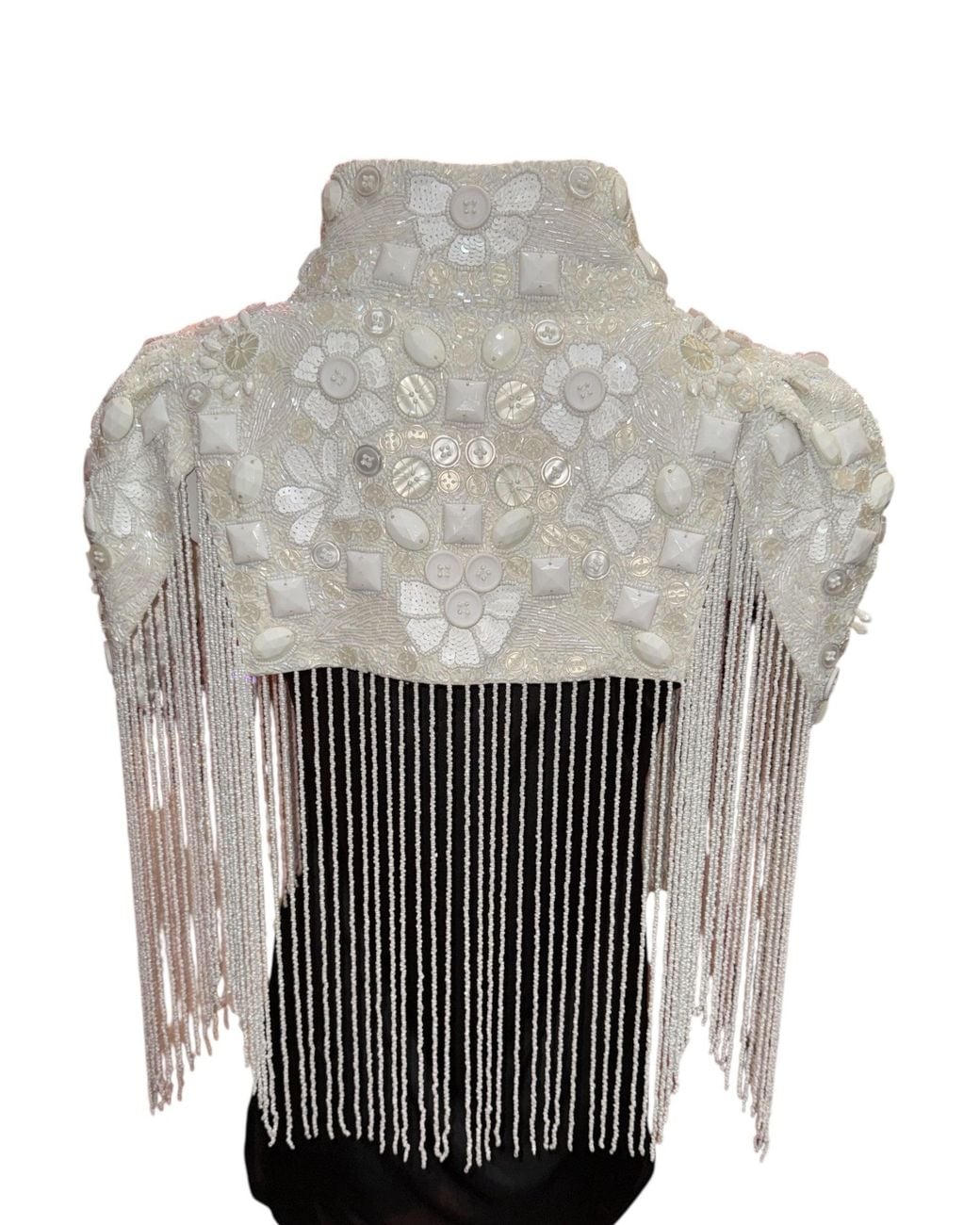Any Old Iron Gray Beaded Button Fringe Shrug