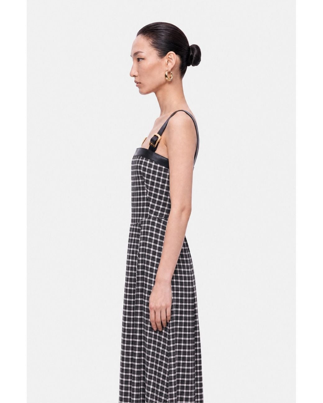 Nocturne Blue Buckle Strap Checked Midi Dress