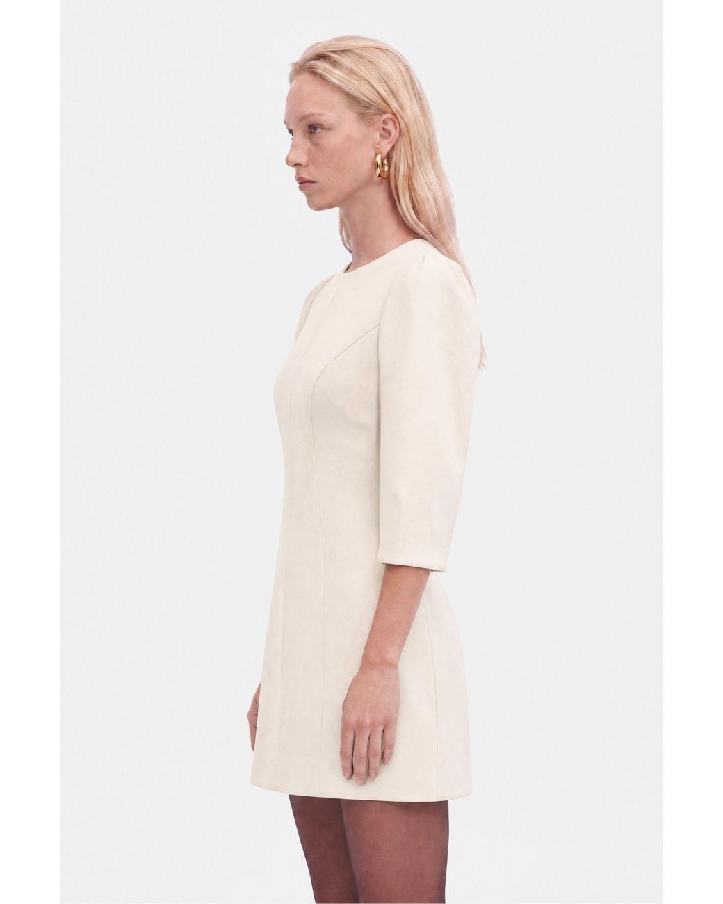 Nocturne Natural Neutrals Balloon Sleeve Seam Detail Mini Dress
