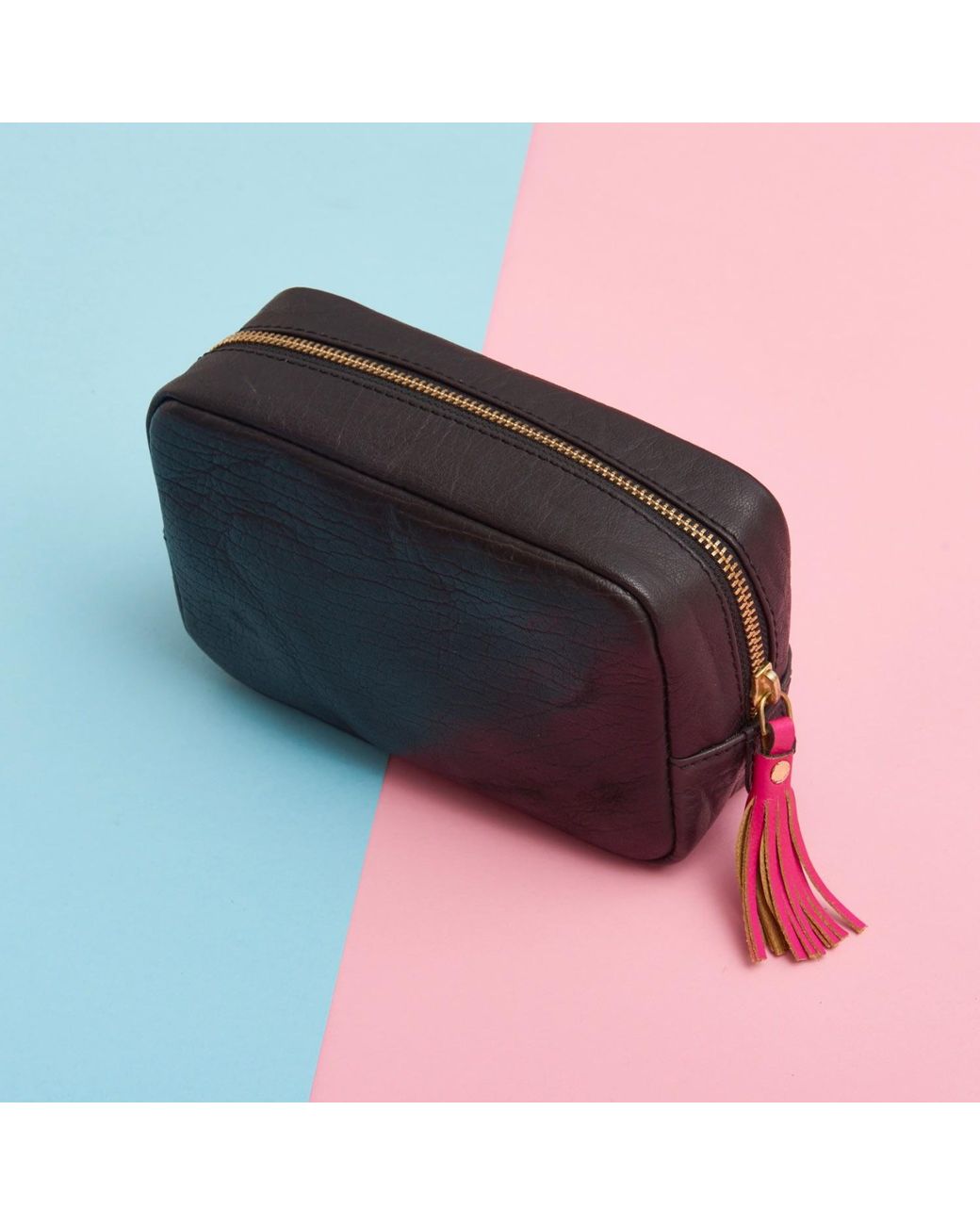 VIDA VIDA Blue Leather Make-Up Bag With Tassel