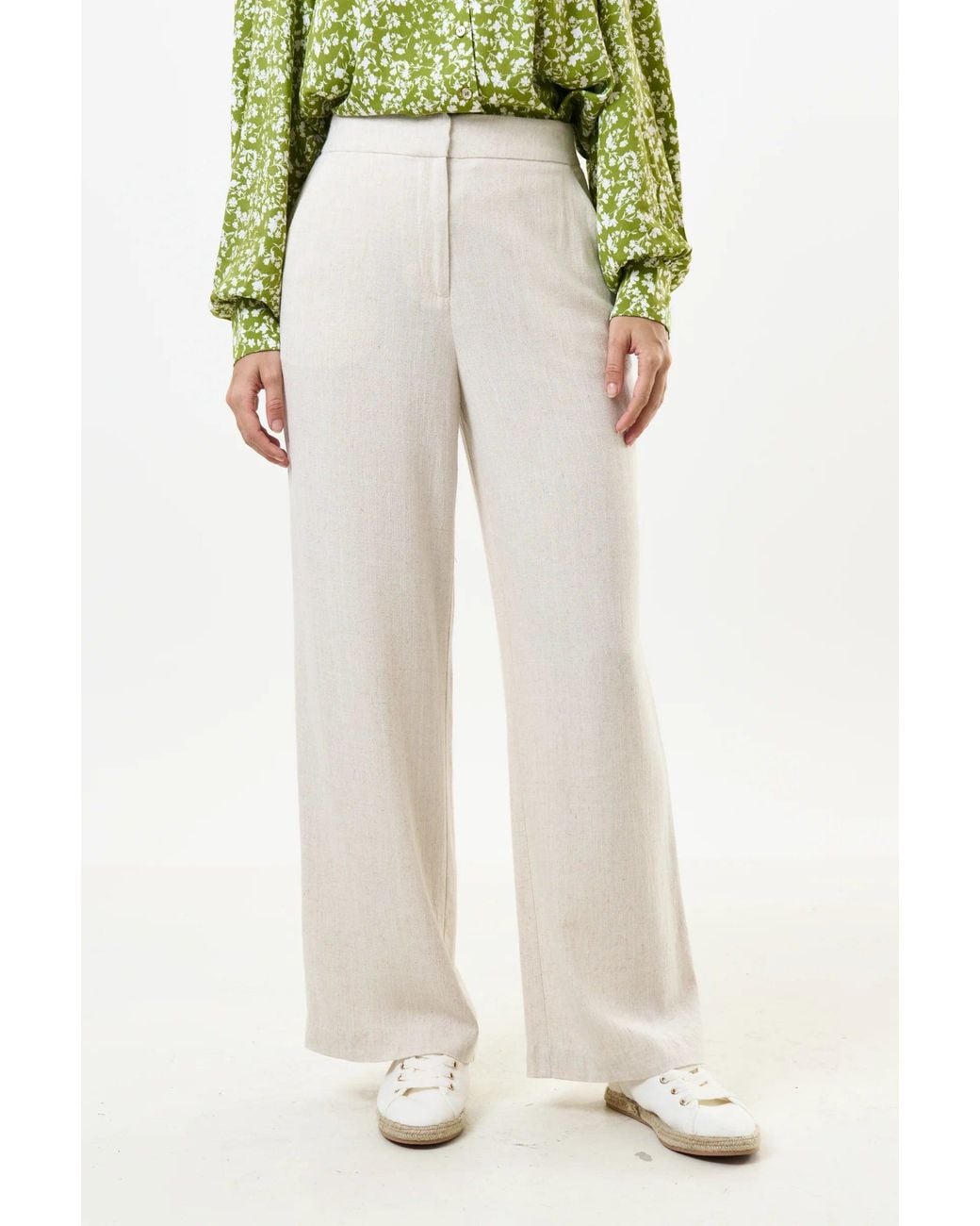 Louche White Neutrals Tilde Linen Mix Wide Leg Trousers