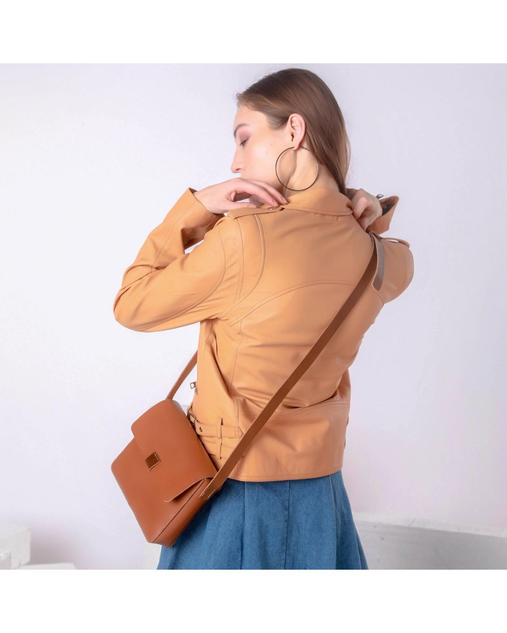 Zasta Studio Brown Brandy Alexander Peach Leather Biker Jacket