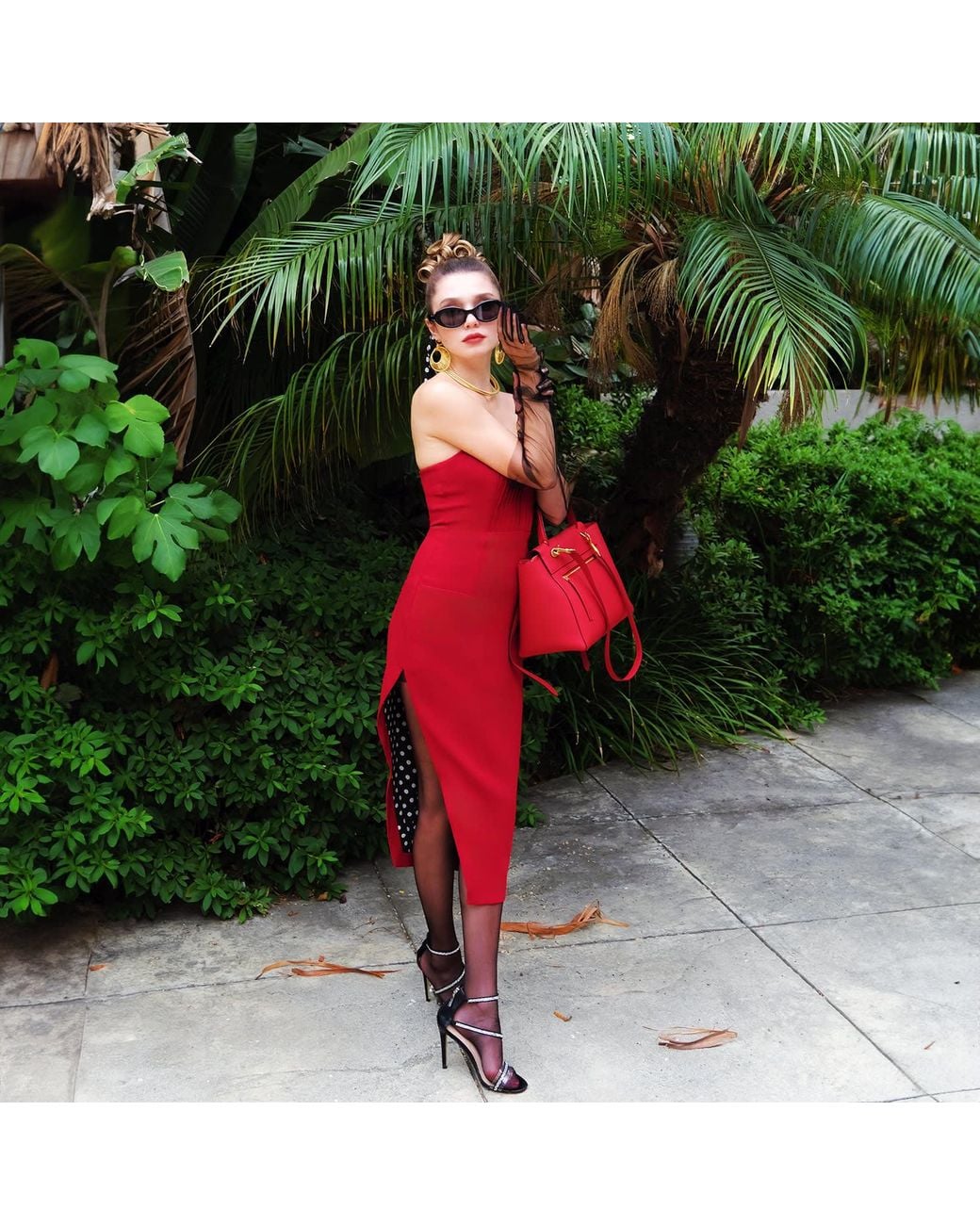 Solgo Atelier Red Leiya Strapless Pintuck Corset Crepe Dress