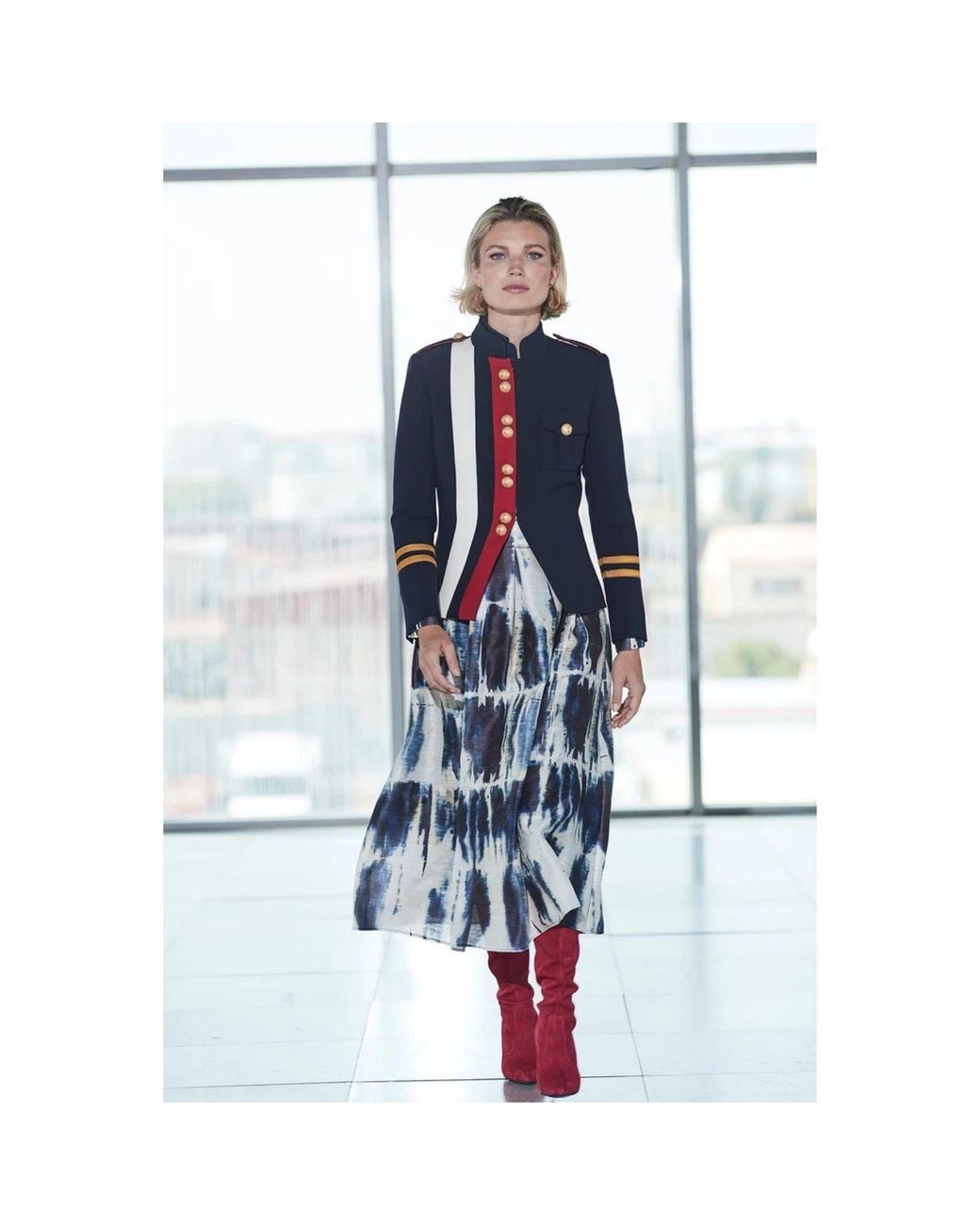The Extreme Collection Blue Military Jacket With Epaulets And Buttons Claudia London