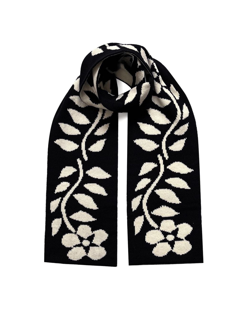 INGMARSON Black Floral Wool & Cashmere Scarf