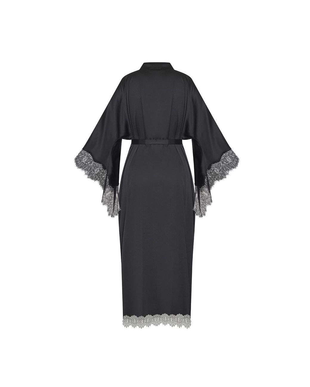 Avenue 8 Black Lace Maxi Silk Robe