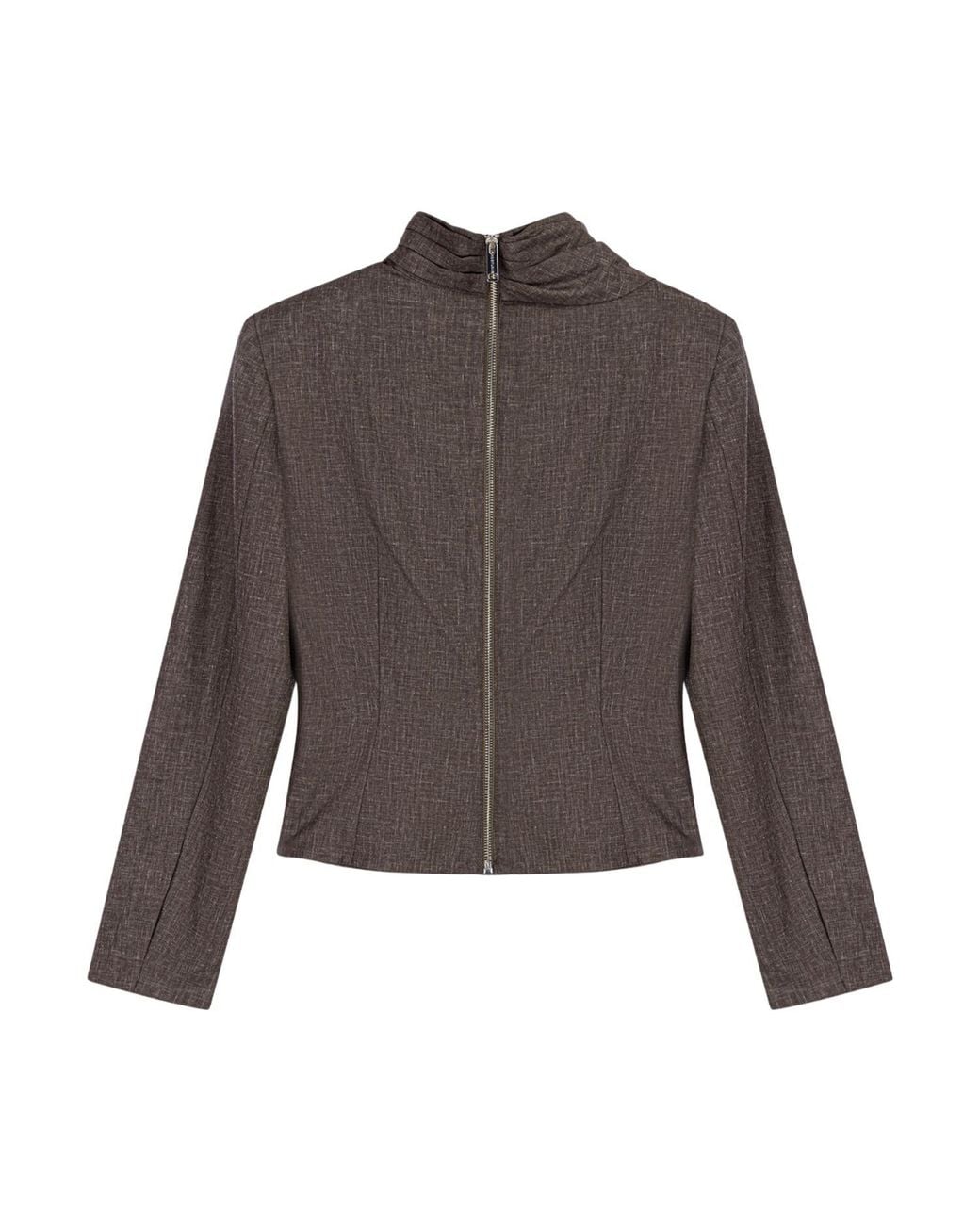 Nocturne Gray Padded Shoulder Stand Collar Blouse