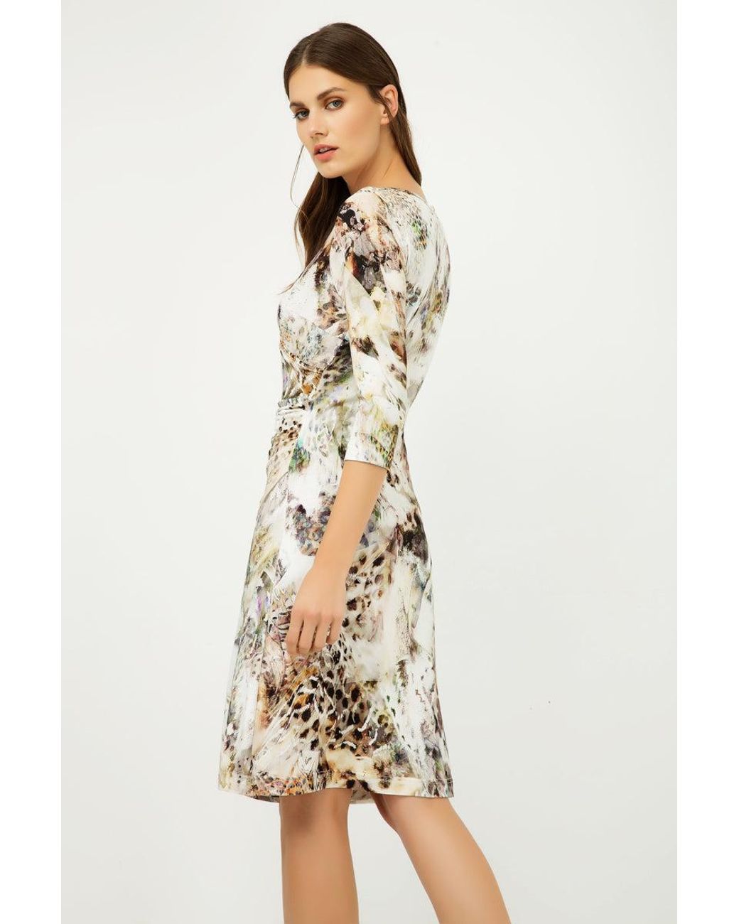 Conquista Natural Print Jersey Faux Wrap Dress