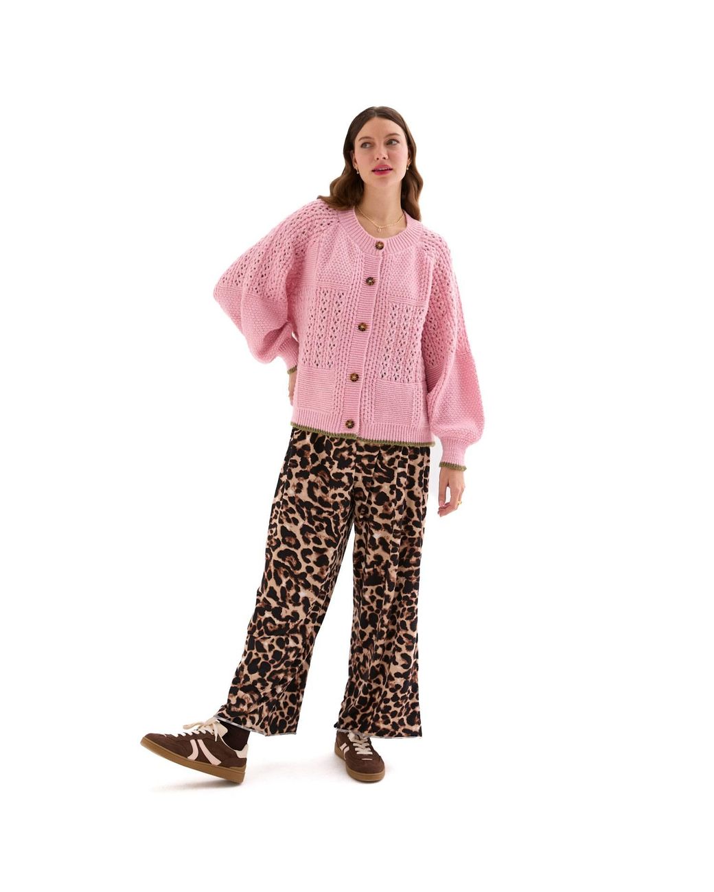 Cara & The Sky Pink Brigit Balloon Sleeve Pointelle Stitch Cardigan