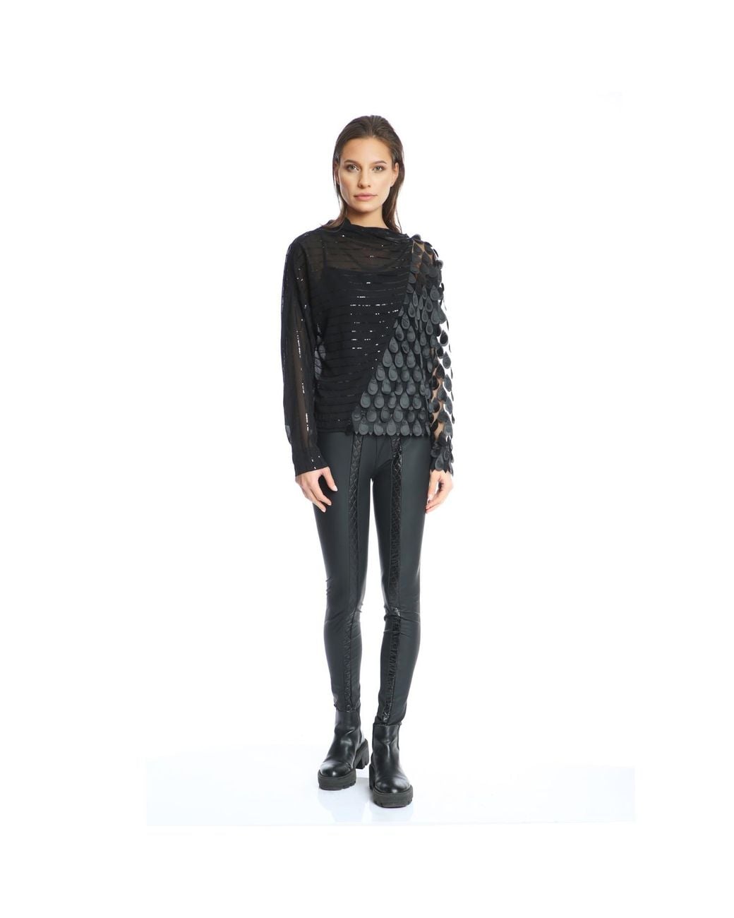 Silvia Serban Black Tights With Frontal Quilted Strap