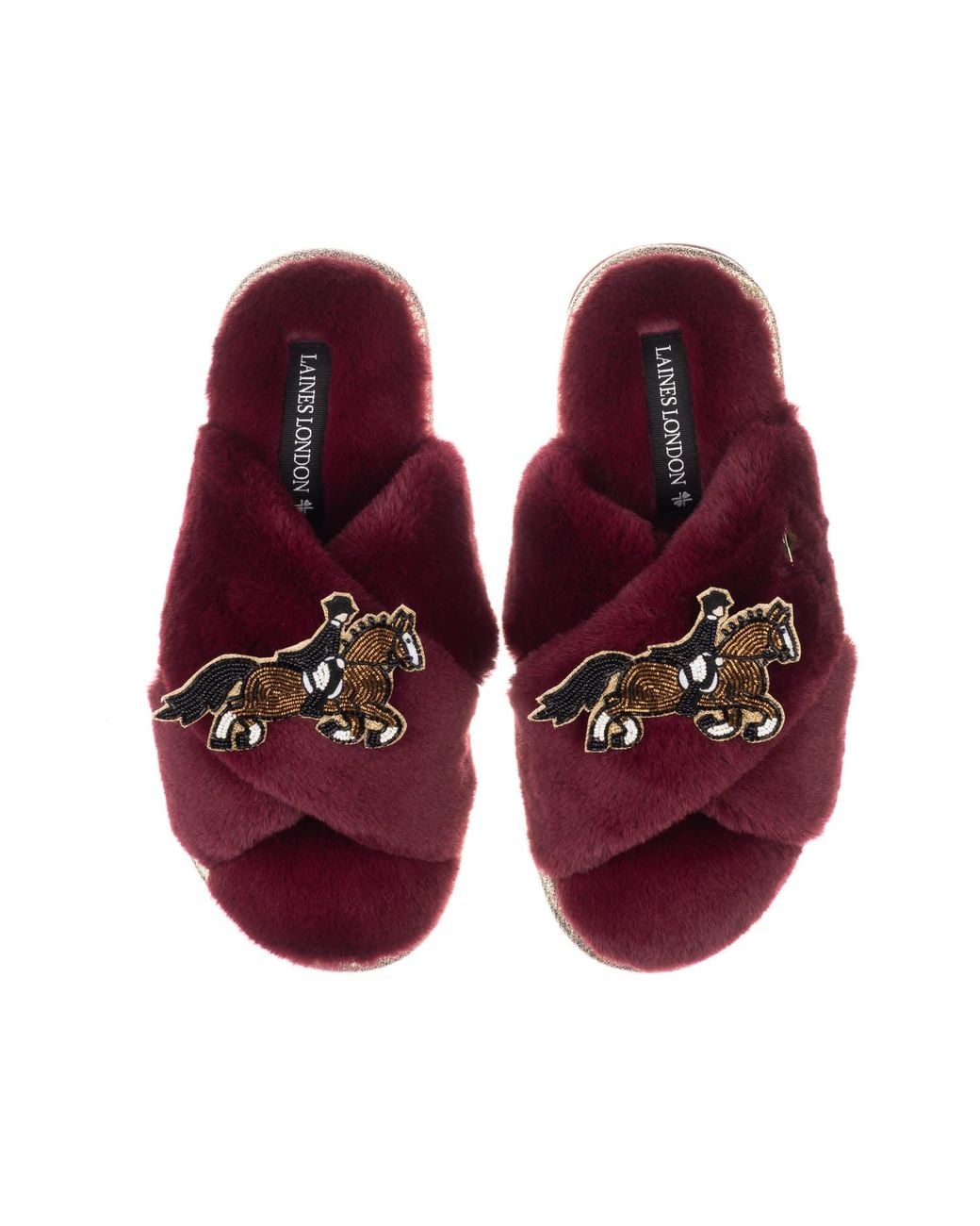 Laines London Purple Classic Laines Slippers With Dressage Horse Brooches
