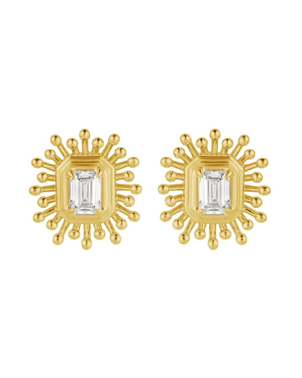 Artisan Metallic Emerald Cut Diamond Sunburst Earrings