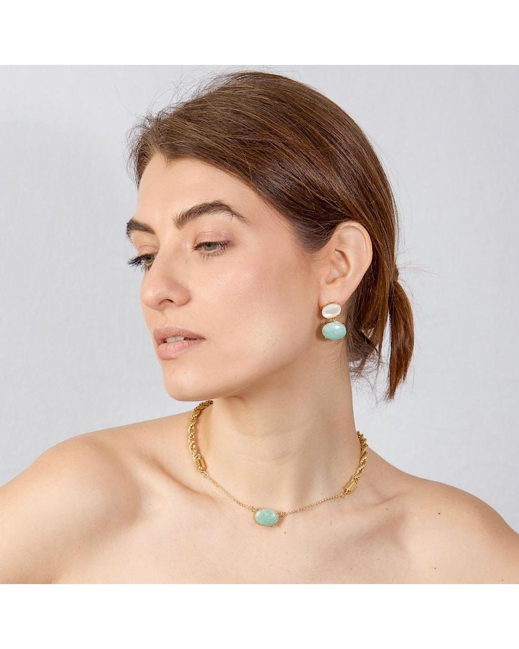 Crystalline Jewellery Green Pearl & Amazonite Earrings