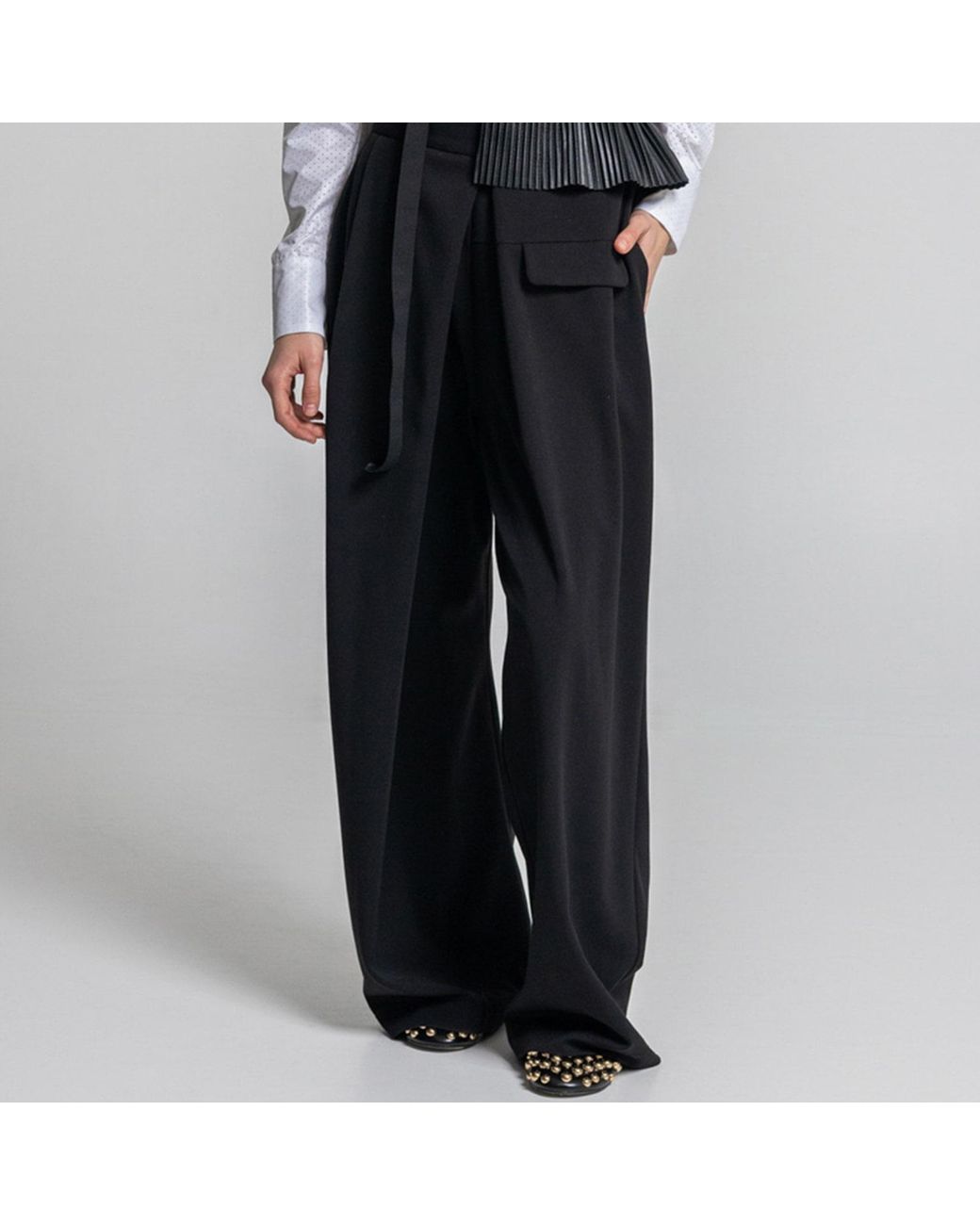ARTISTA Black Max Wide Leg Folded Pants