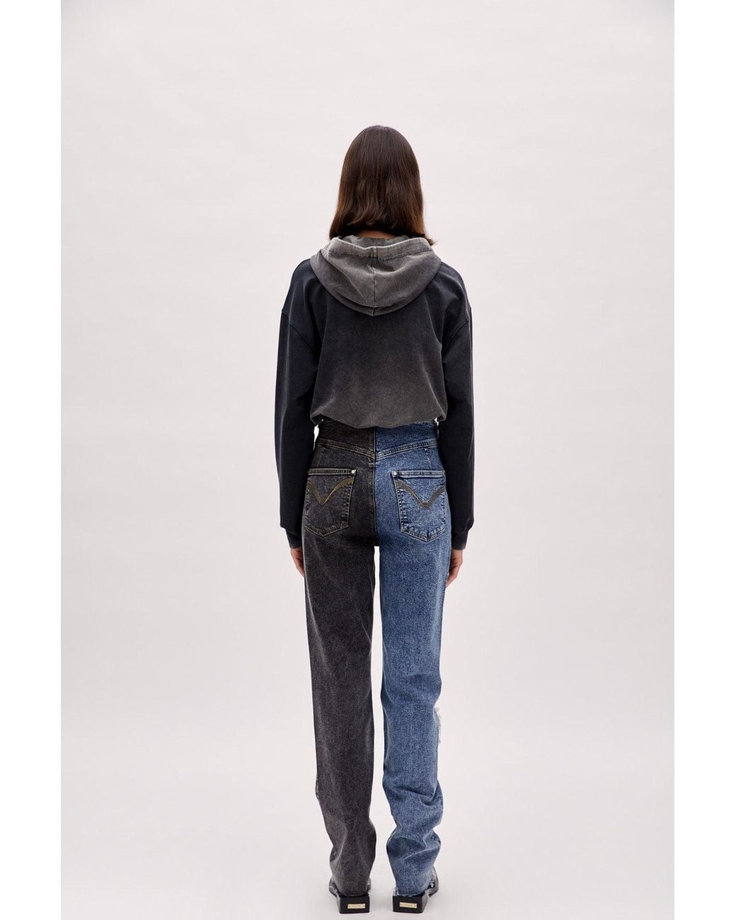 Pcfg Blue Two Color Block Denim Pant