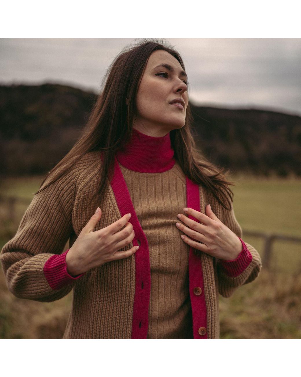 BEIRA Brown Astrid Merino And Cashmere ¾-Sleeve Luxury Knitwear Turtle Neck Top Camel