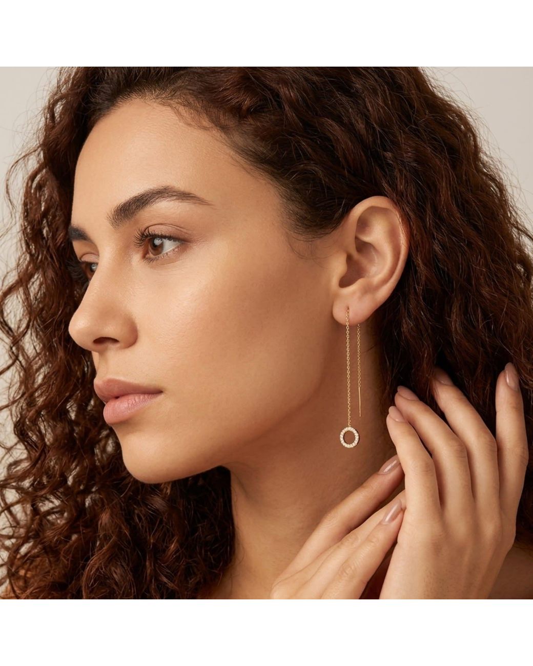 Spero London Metallic Circle Round Drop Sterling Threader Earrings