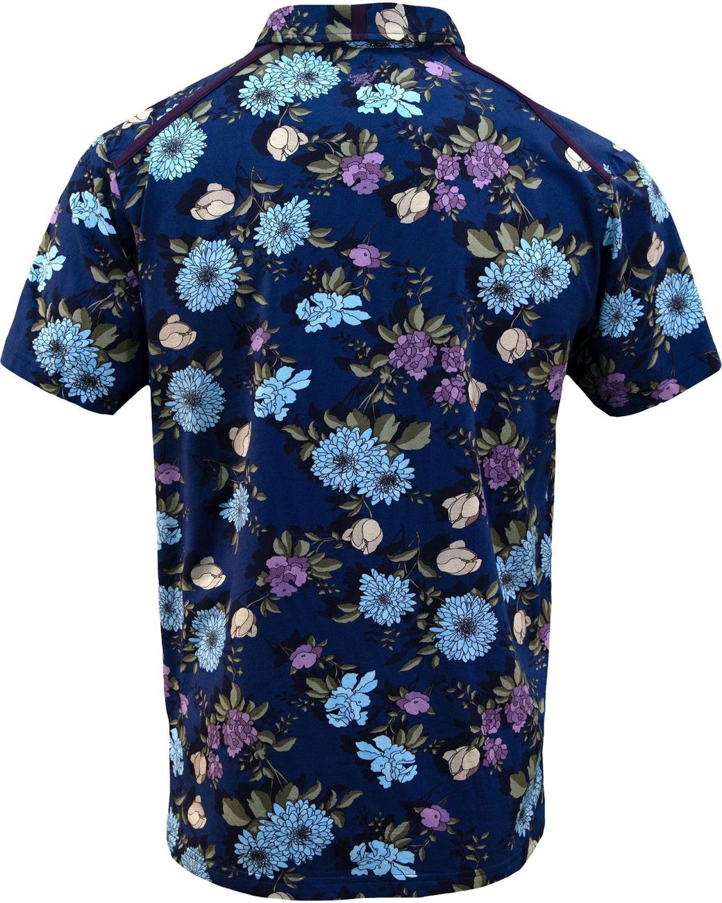 Lords of Harlech Blue Cotton Spandex Floral Polo Shirt for men