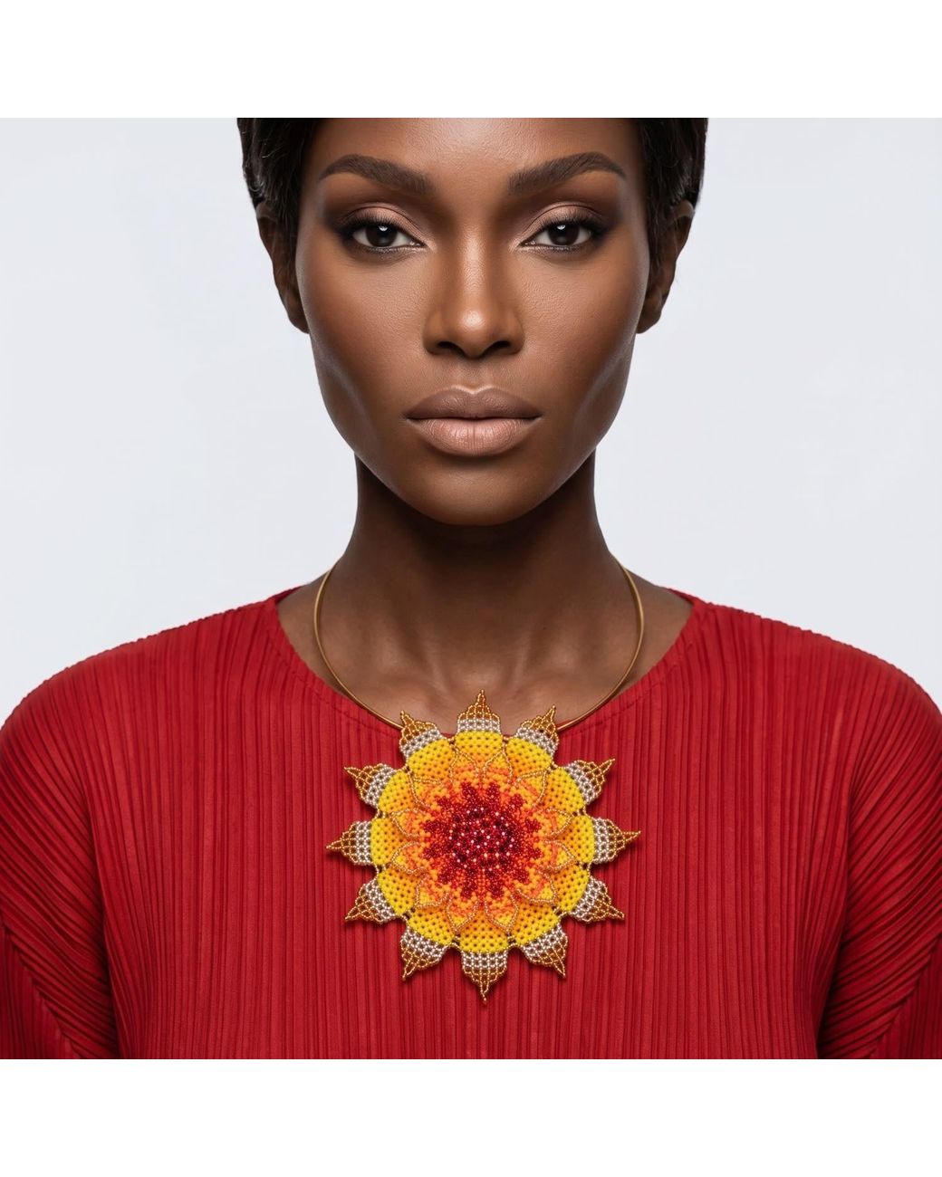 Iliana Arrazola Orange Flower Choker, And, Glass Beads, Beaded Jewelry