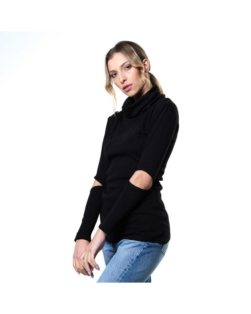 Metamorph Black Turtle Neck Casual Top