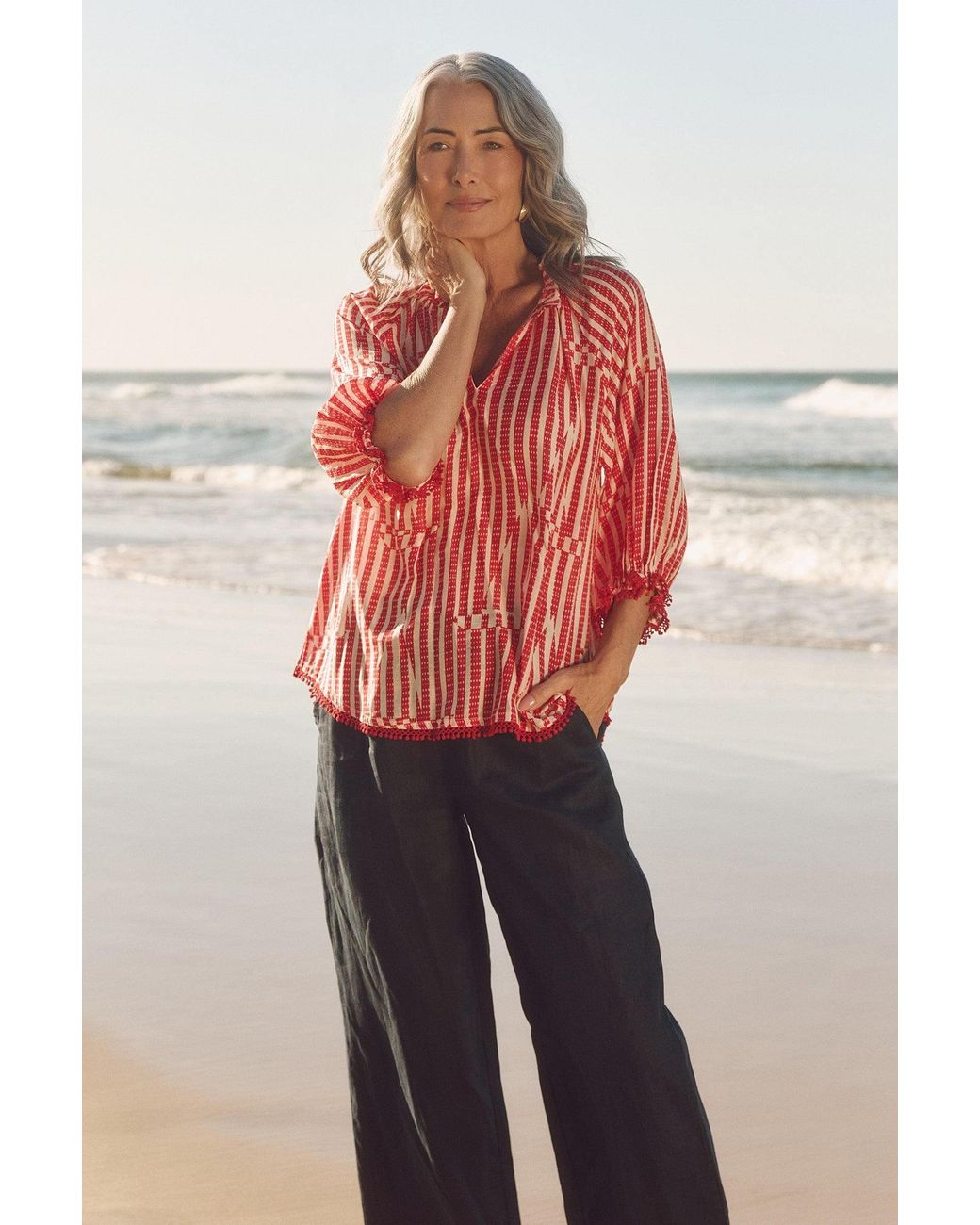 Adrift Clothing Red Robin Cotton Silk Blouse
