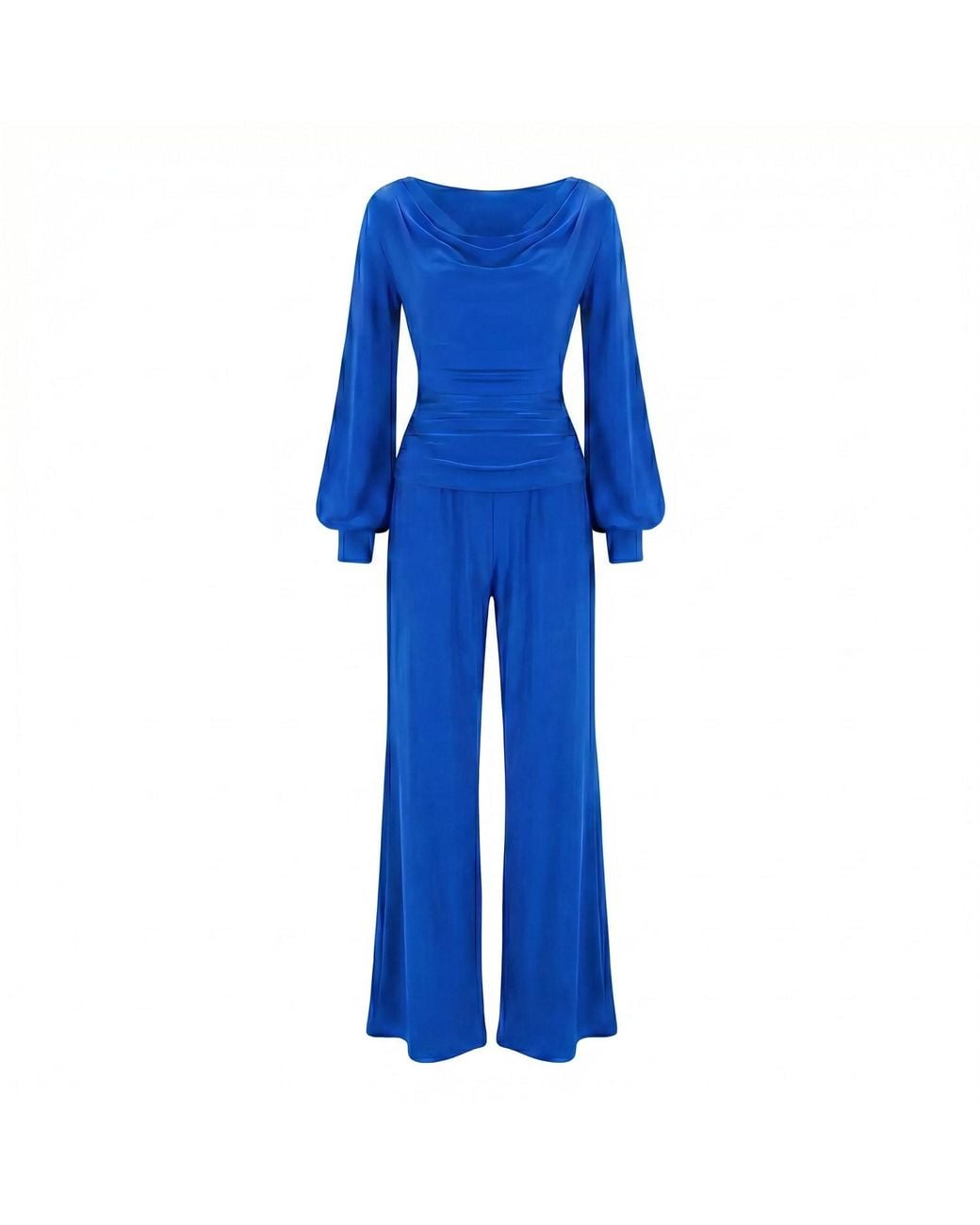 Atom Label Blue Indium Jumpsuit With Bell Sleeve
