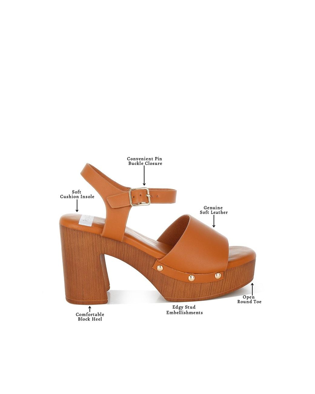 Rag & Co Brown Sawor Recycled Leather High Block Sandals