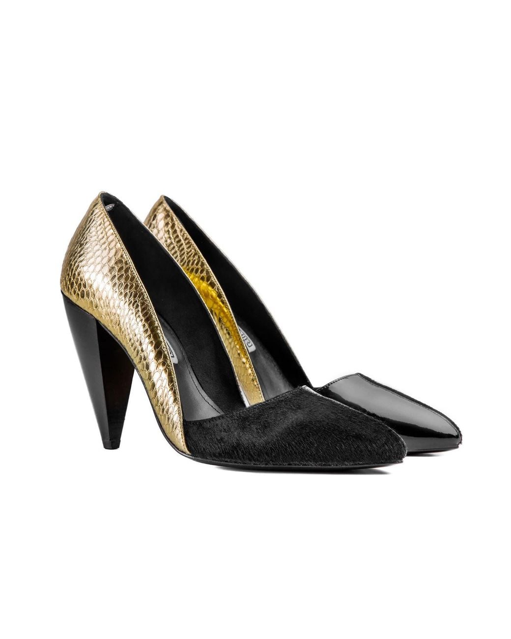 Rosamund Muir London Black Romera Duo Texture & Cobra Print Heels