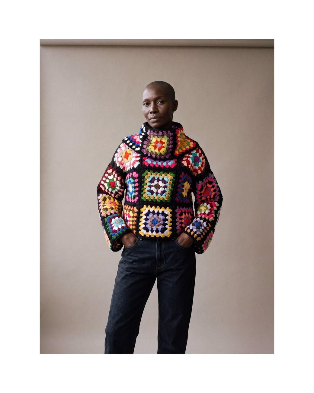 Ana Chic Black Granny Square Handmade Crochet Jumper