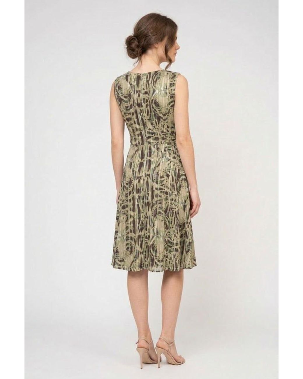 Conquista Green Artistic Wrap-Front Midi Dress With Abstract Print
