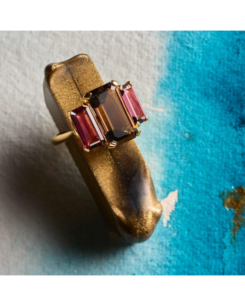 Dinny Hall Pink Trinny Trilogy Smokey Quartz & Rhodolite Ring